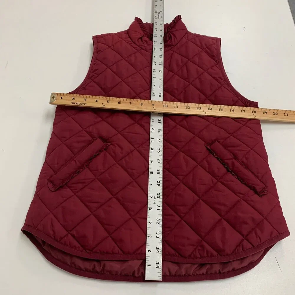 J Crew Vest Womens S Small Garnet‎ Mercantile Ruffle Quilted Puffer Full Zip